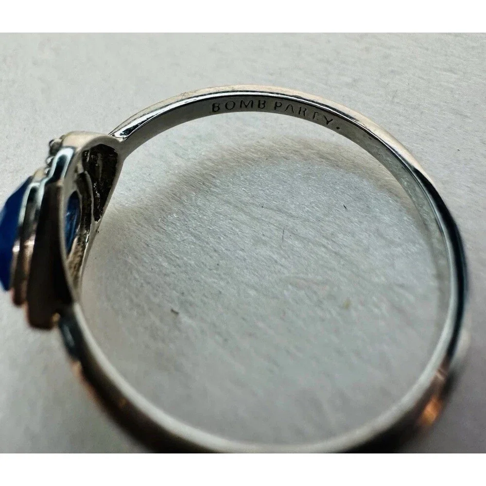 Bomb Party Blue Ring Lot 2 Size 9 Teardrop Round Rhodium Plated CZ Rings